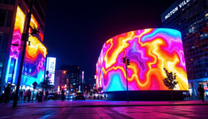 A photograph of capture a photograph of a vibrant led display in an urban setting